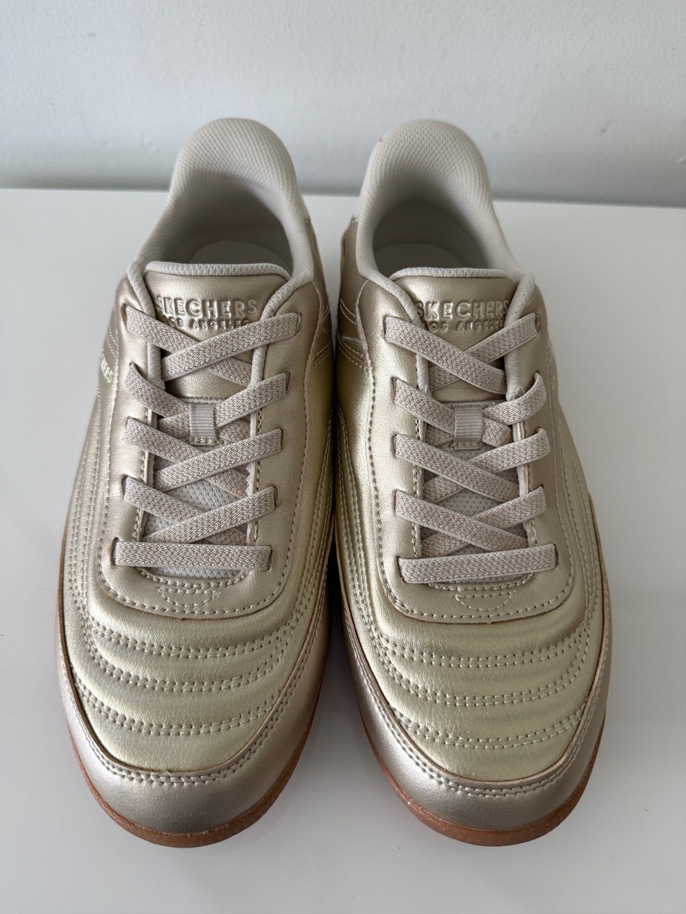 SKECHERS Street Los Angeles Memory Foam Slip-ins Gold Sneakers Shoes Size 9